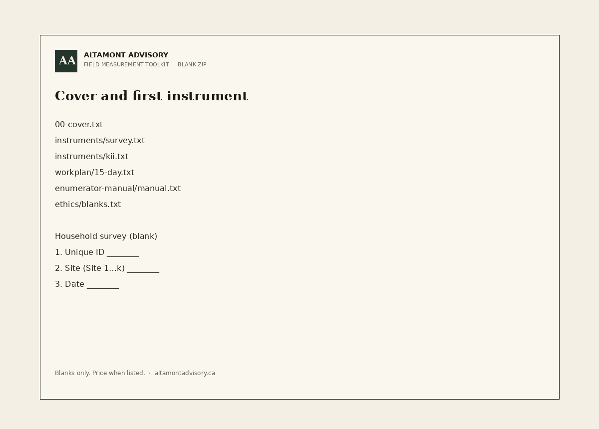 Field Measurement Toolkit cover and first written instrument.